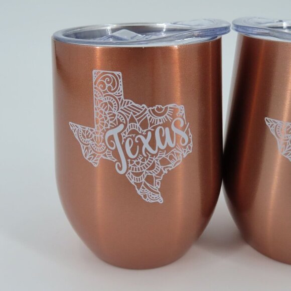 Onebttl Pair of 2 Texas Rose Gold Stainless Stemless Wine Glass Tumblers NEW - Picture 2 of 9